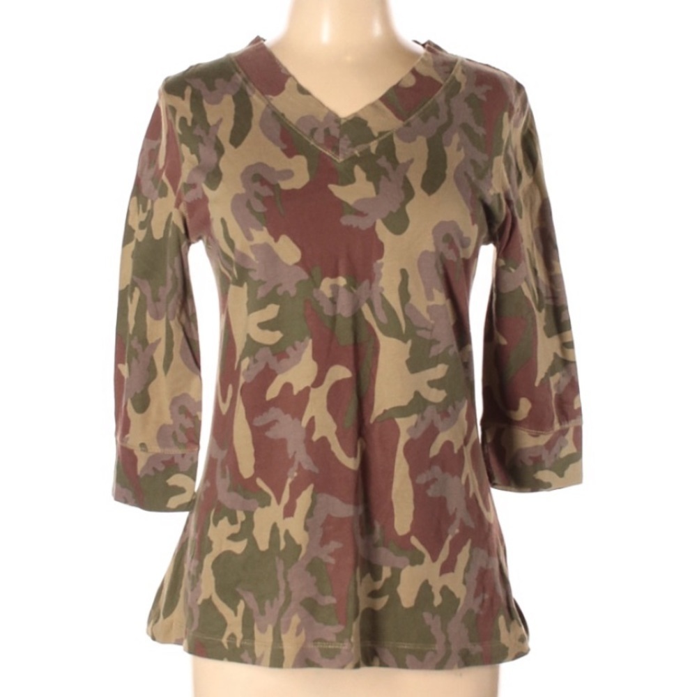 Norma Kamali 100% Organic Cotton Camo‎ Top Large
